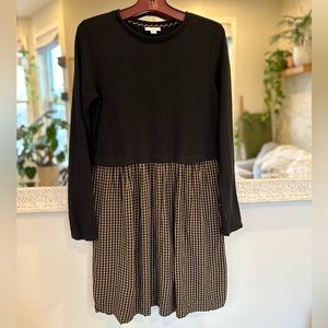 J. Jill Plaid Long Sleeve Dress - Black & Tan - Pockets - Crew Neck - S